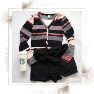 Striped Long Sleeve Button Top Medium